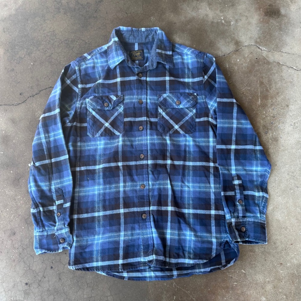 Jachs Flannel Shirt Mens Medium Blue Excellent Heritage Plaid Long Sleeve Button